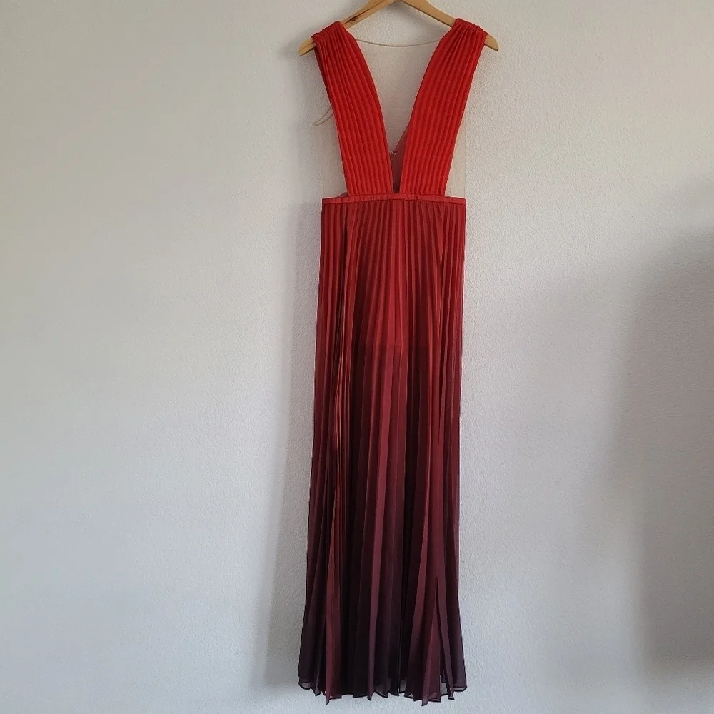 Bebe red ombre pleated double  split illusion bodice formal evening gown - Picture 13 of 13